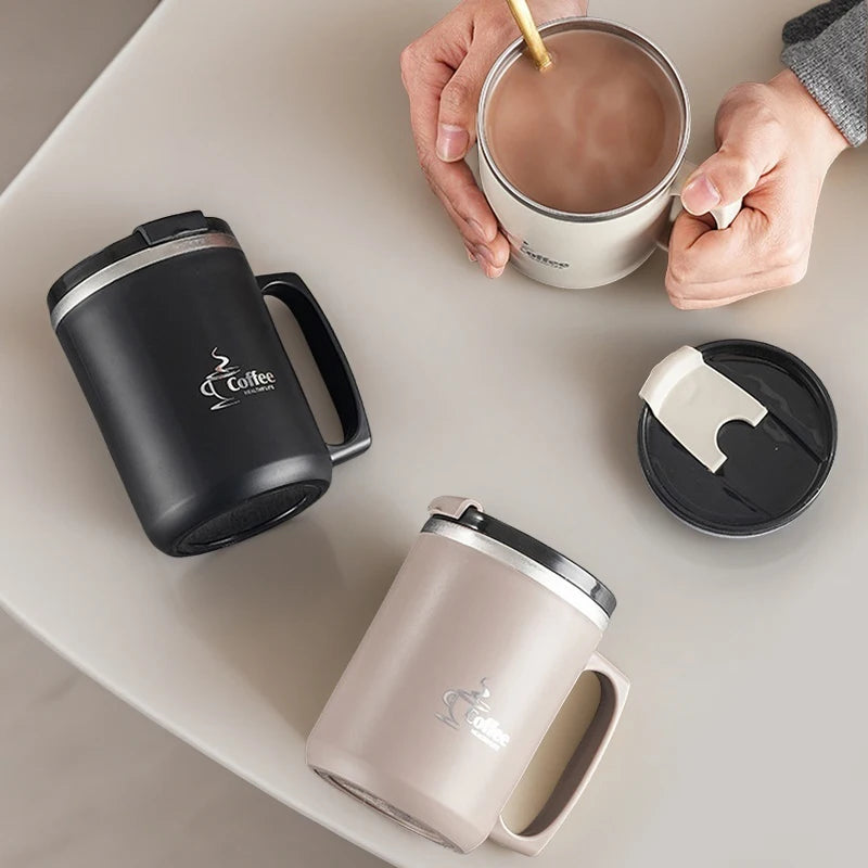 Double-Layer Insulated Stainless Steel Coffee Mug with Handle