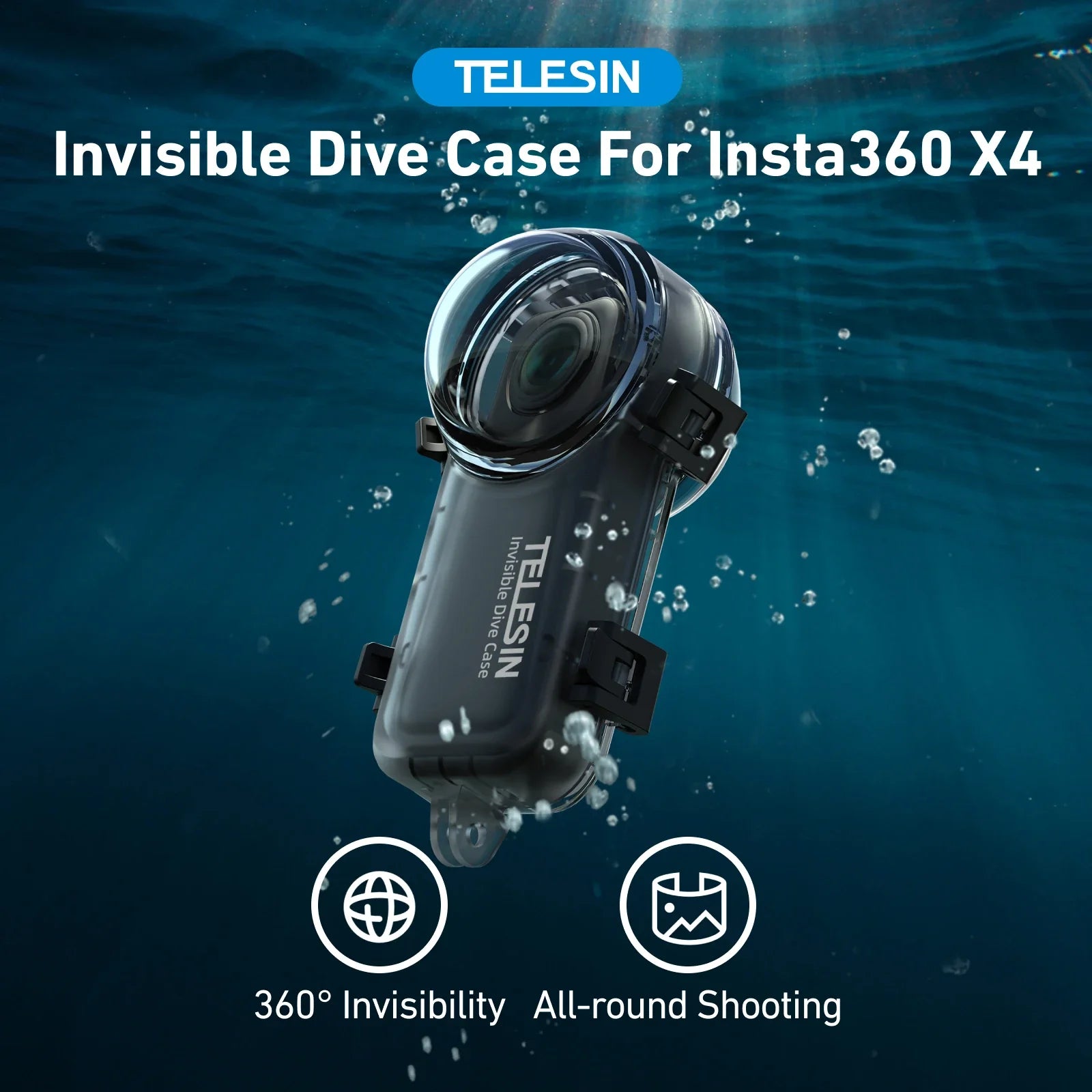 TELESIN Waterproof Dive Case for Insta360 X4 - 50M Underwater Housing