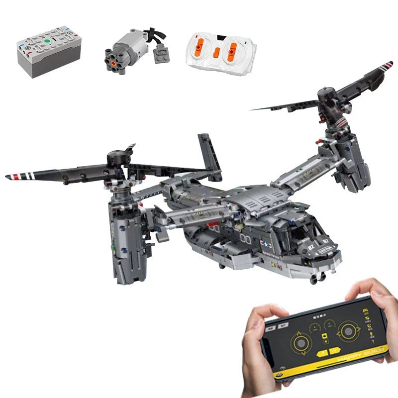 Motorized V-22 Osprey Remote Control Airplane Building Blocks - 1685 PCS