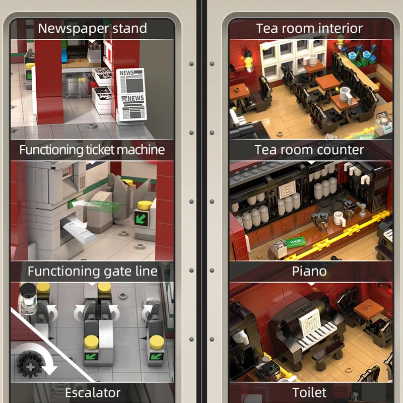 1836 Pcs LED Lights Subway Station Building Blocks Set for Kids