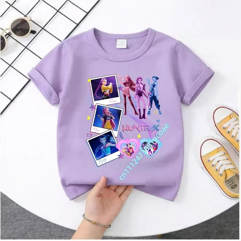 Cute Kpop Demon Hunters T-Shirt for Kids | Short Sleeve Cotton Tee