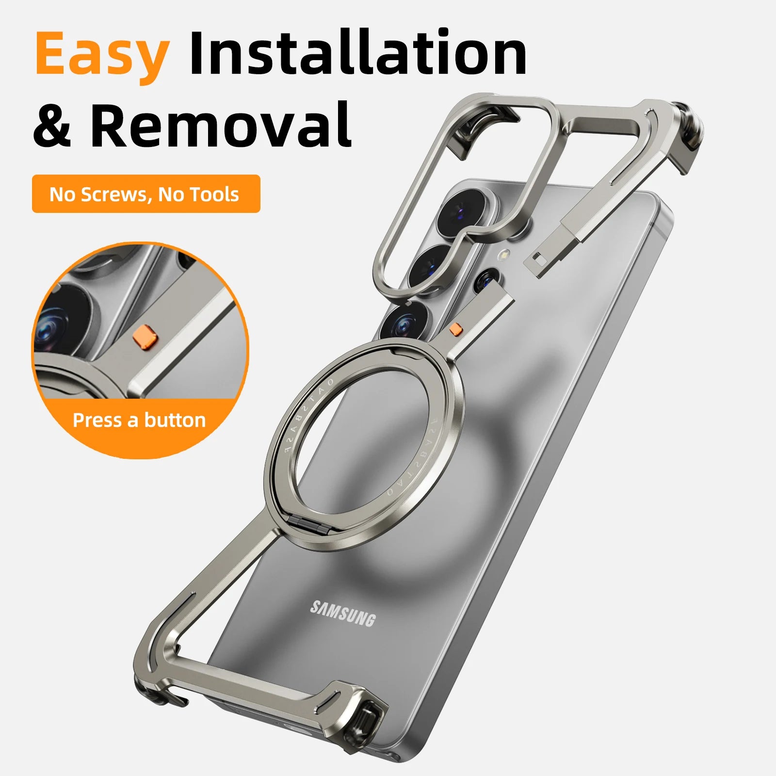 Oatsbasf Galaxy S26 Ultra Metal Bumper Case with Rotating Stand