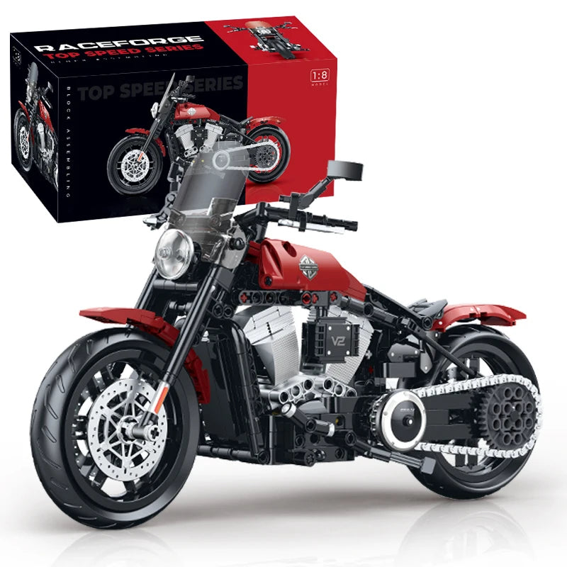 1:8 Retro Motorcycle Building Blocks Set - STEM Racer Toy for All Ages