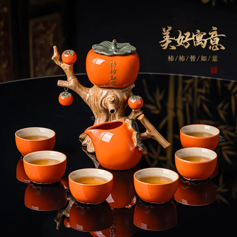 Persimmon Automatic Tea Set - 9-Piece Ceramic Gift for Tea Lovers