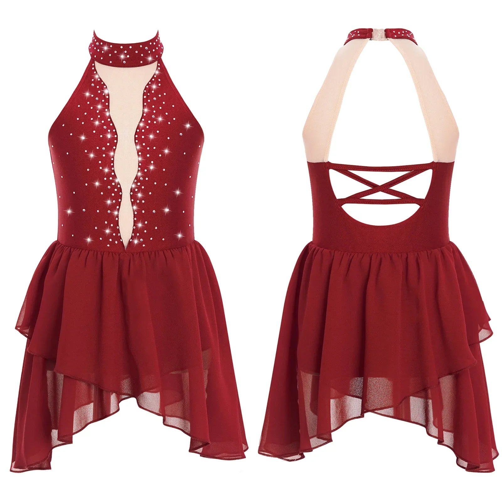 Rhinestone Dance Dress for Girls - Sleeveless Gymnastics Leotard