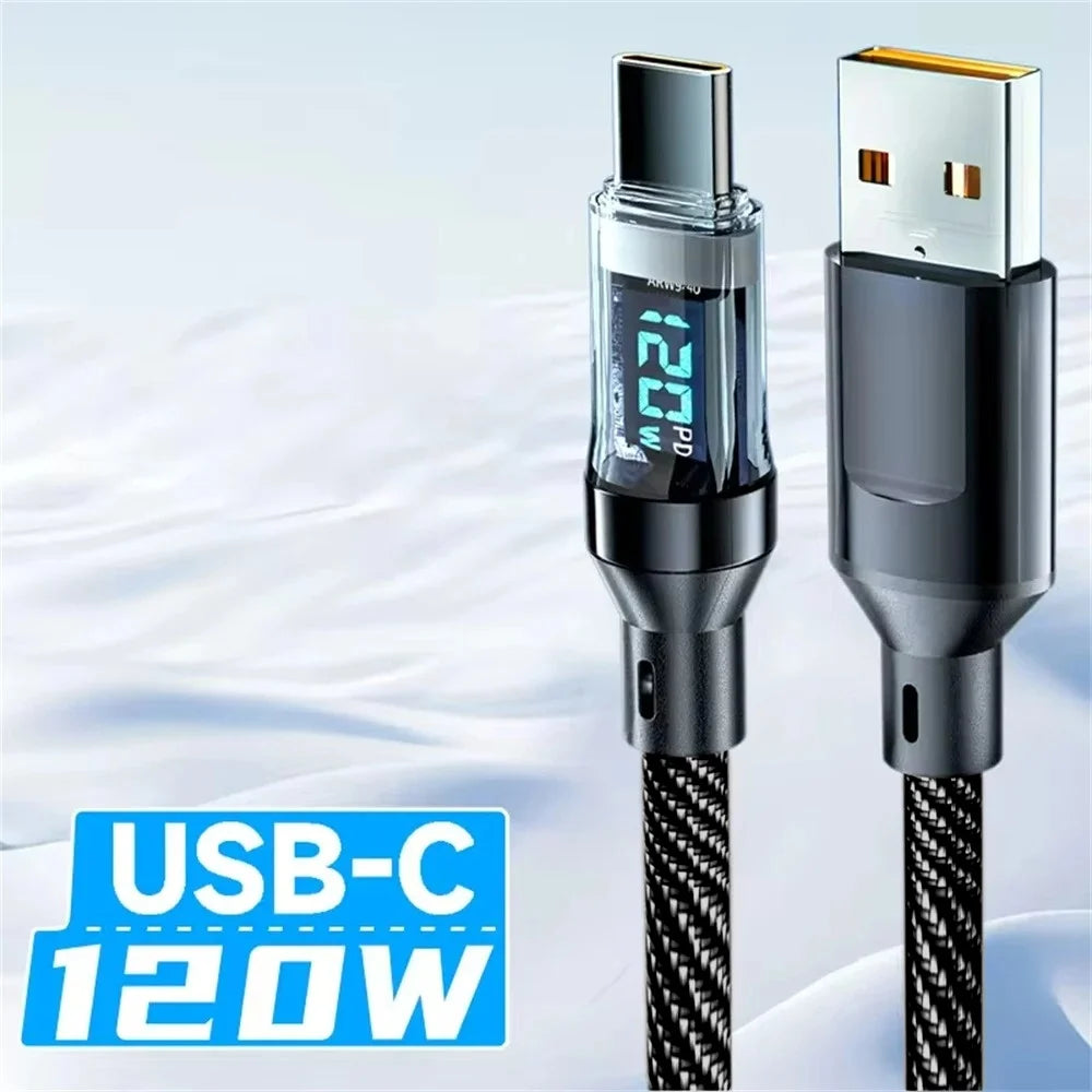 120W Type C Cable - Super Fast Charging & LED Display for All Devices