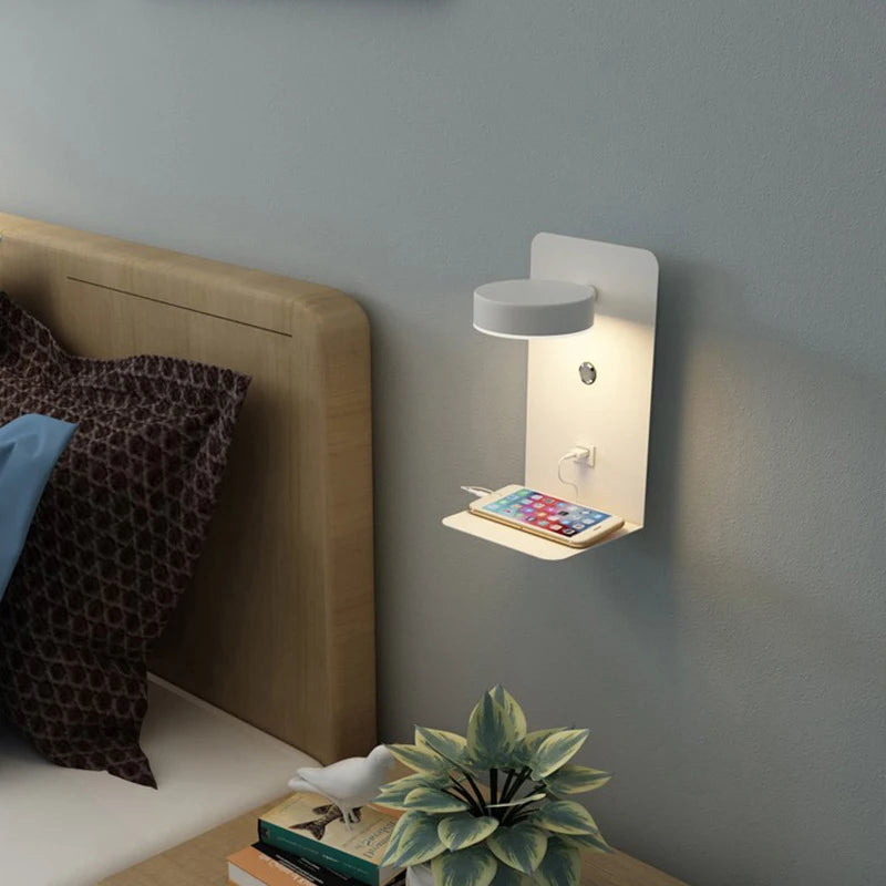 Modern 9W LED Wall Lamp with Touch Switch & USB Charging Port