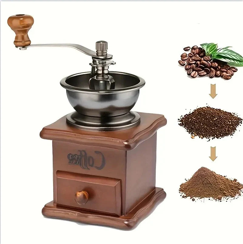 Vintage Hand Crank Coffee Grinder - Classic Wooden Mill for Fresh Coffee