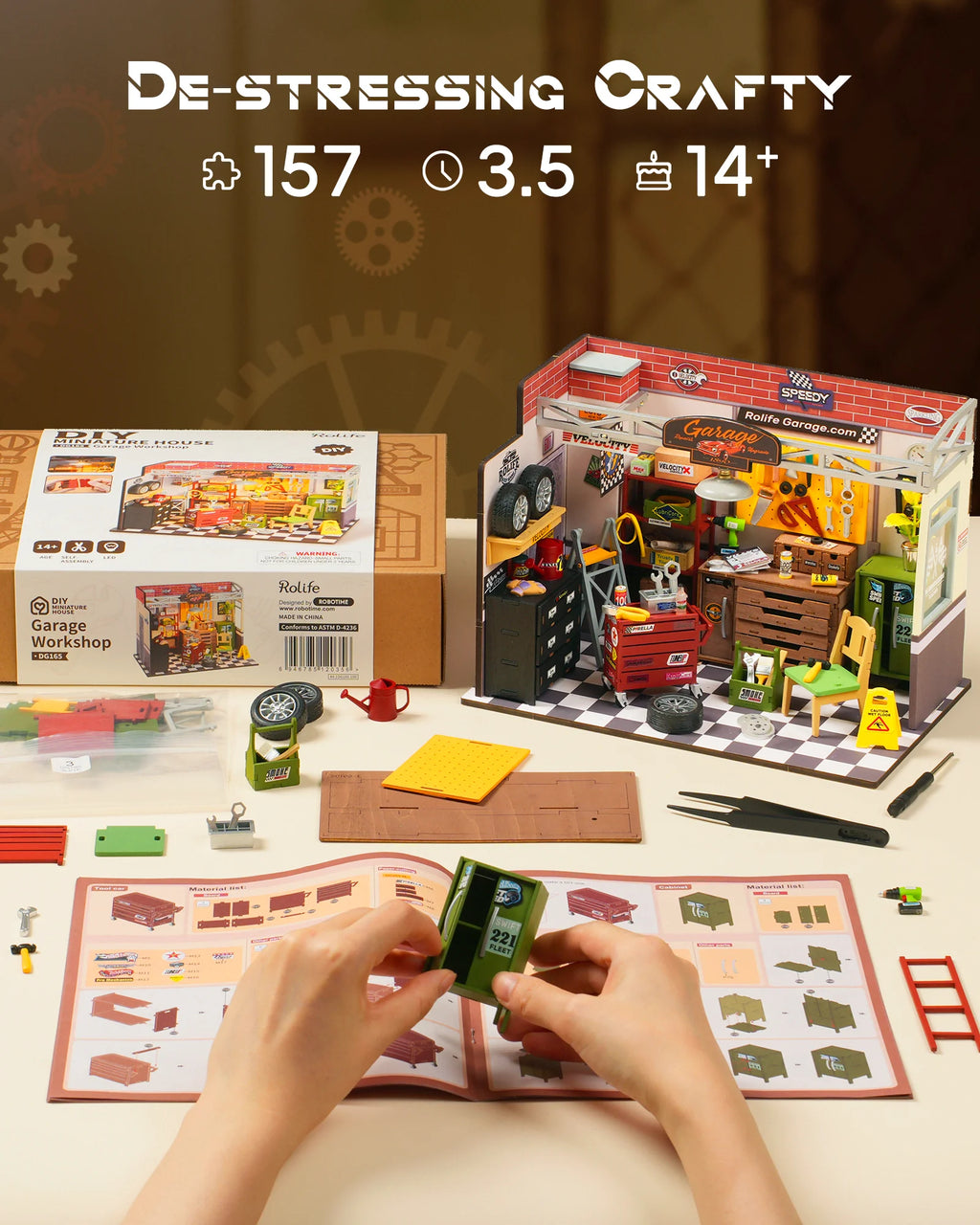 Robotime Rolife Mini Garage Workshop Dollhouse - DIY Wooden Craft Set