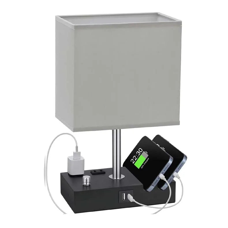 Dimmable Touch Control Table Lamp with Fabric Shade - USB Charging