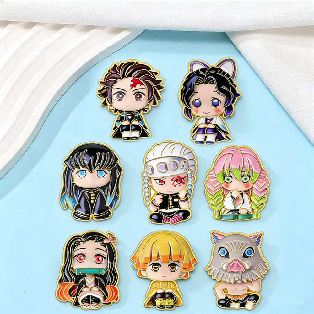 8Pcs Demon Slayer Enamel Brooch Pins for Anime Cosplay & Gift