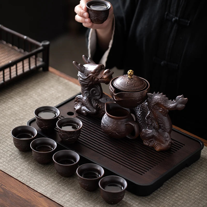 Creative Chinese Kung Fu Tea Set - Semi-Automatic Dragon Teapot