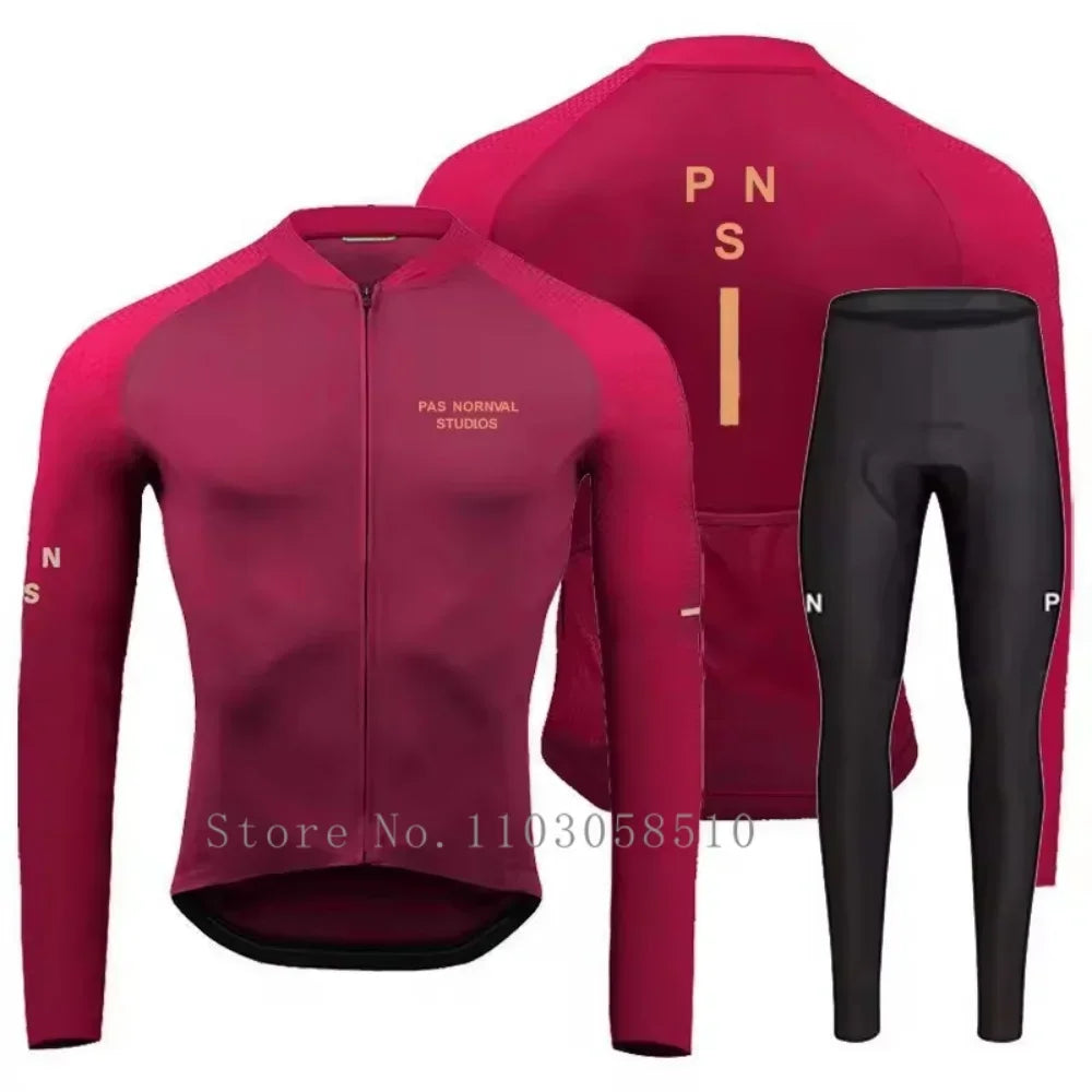 PRO Team Men's Breathable Long Sleeve Cycling Jersey & Bib Pants Set