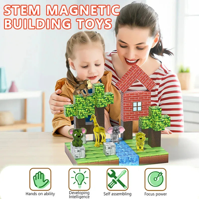 Magnetic Building Blocks Mine World Set - STEM Toy for Kids 3+