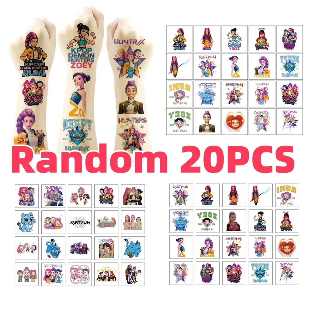 20pcs Cartoon Temporary Tattoo Stickers for Parties & Cosplay