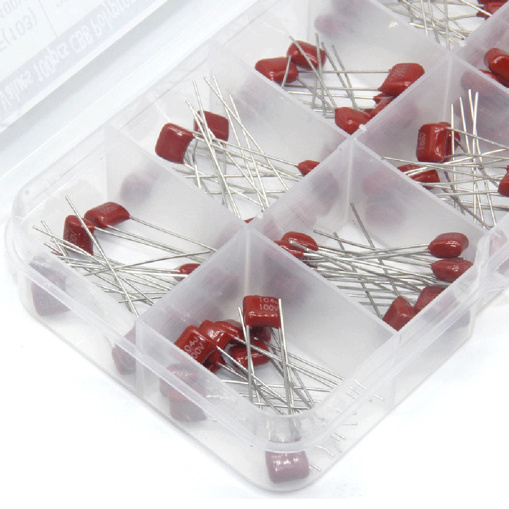 100 Pcs CBB Polypropylene Film Capacitors Kit - 10 Values, High Precision