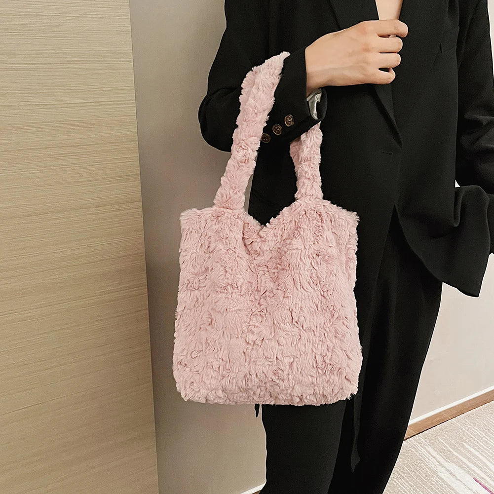 Fluffy Plush Women’s Clutch Handbag - Cozy Tote for Travel & Gifts