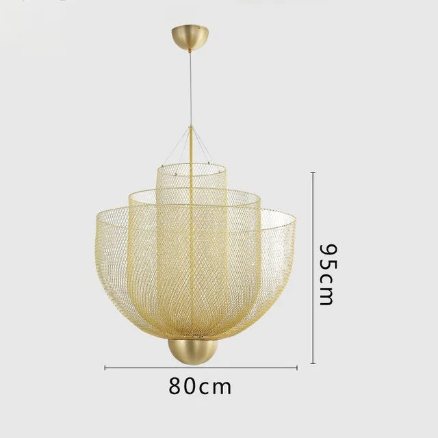 Modern Iron LED Pendant Lamp - Dimmable Mesh Light for Dining & Bedroom