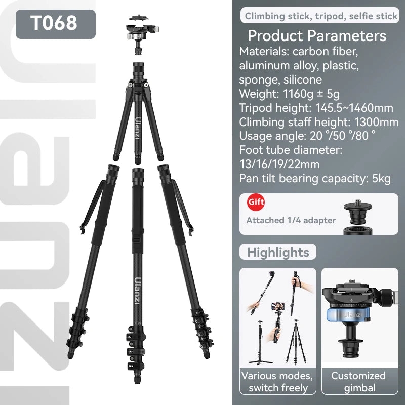 Ulanzi TT35 Carbon Fiber Tripod 5-in-1 with Quick Release Ball Head