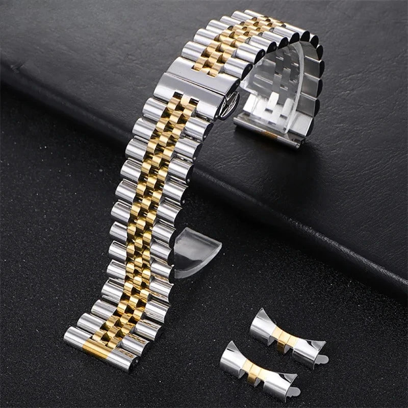 Curved End Stainless Steel Watch Band - 18mm, 20mm, 22mm Metal Strap
