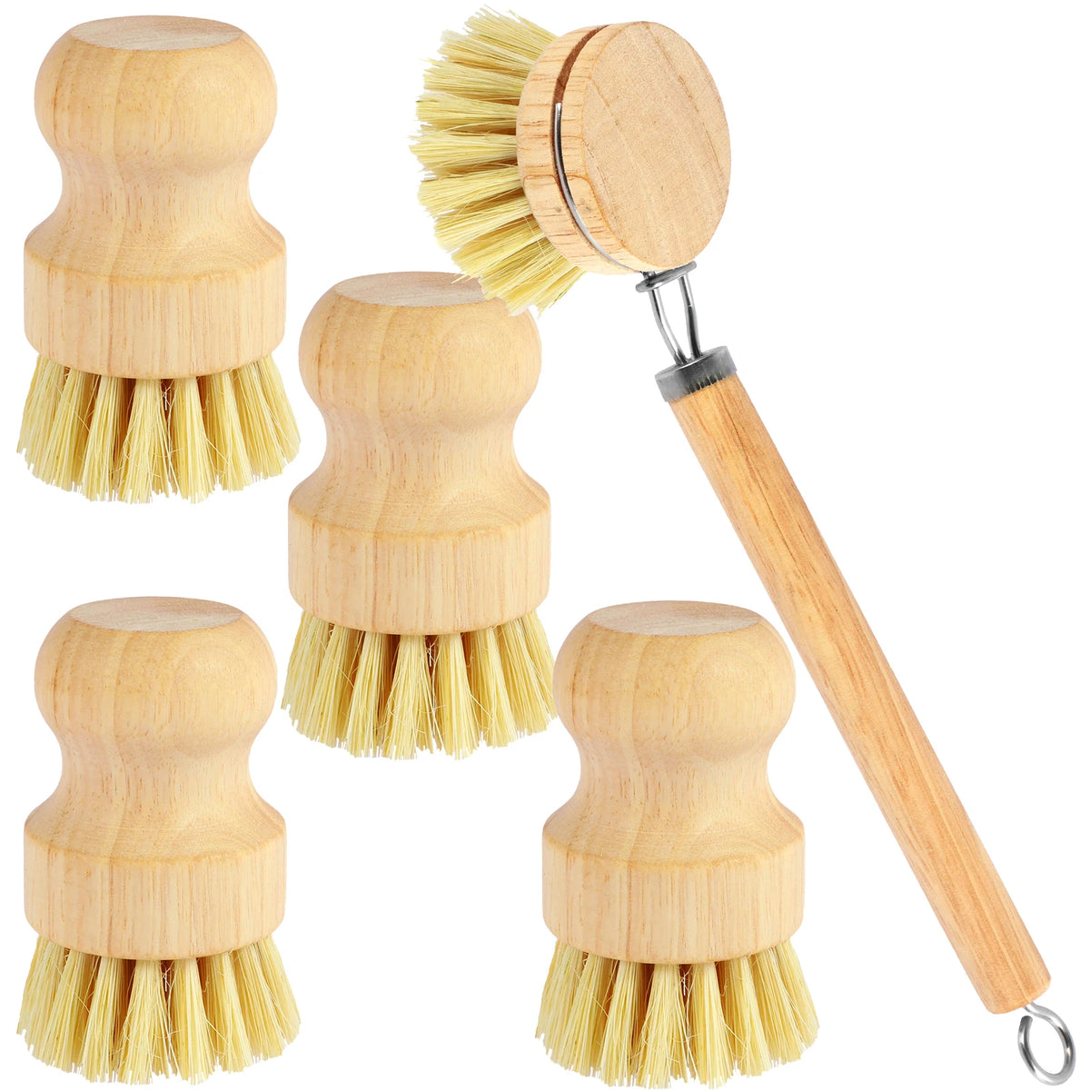 Eco-Friendly Bamboo Dish Brush Set - Versatile Long Handle Cleaning Tool