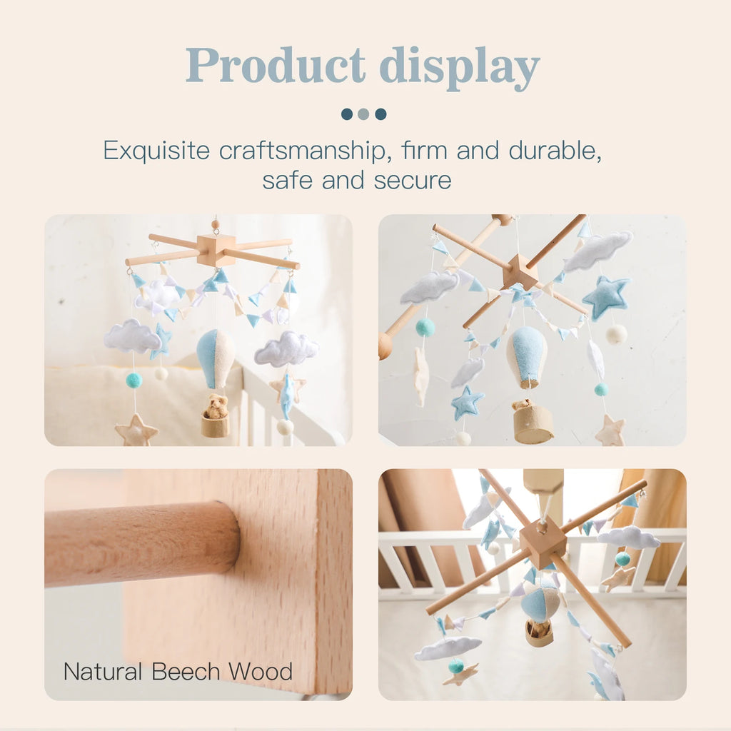 Soft Felt Hot Air Balloon Baby Crib Mobile - Colorful Wind Chime Toy