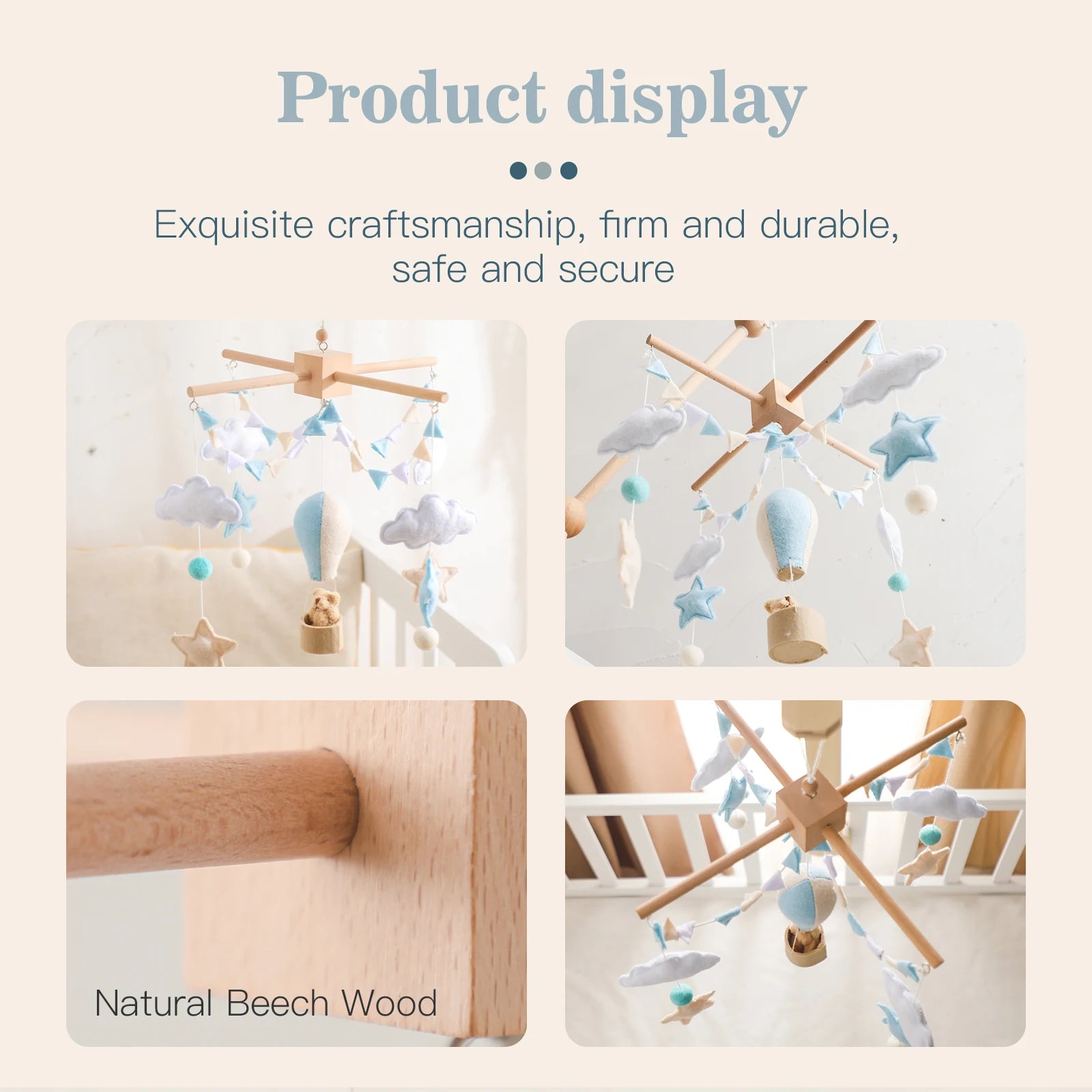 Soft Felt Hot Air Balloon Baby Crib Mobile - Colorful Wind Chime Toy