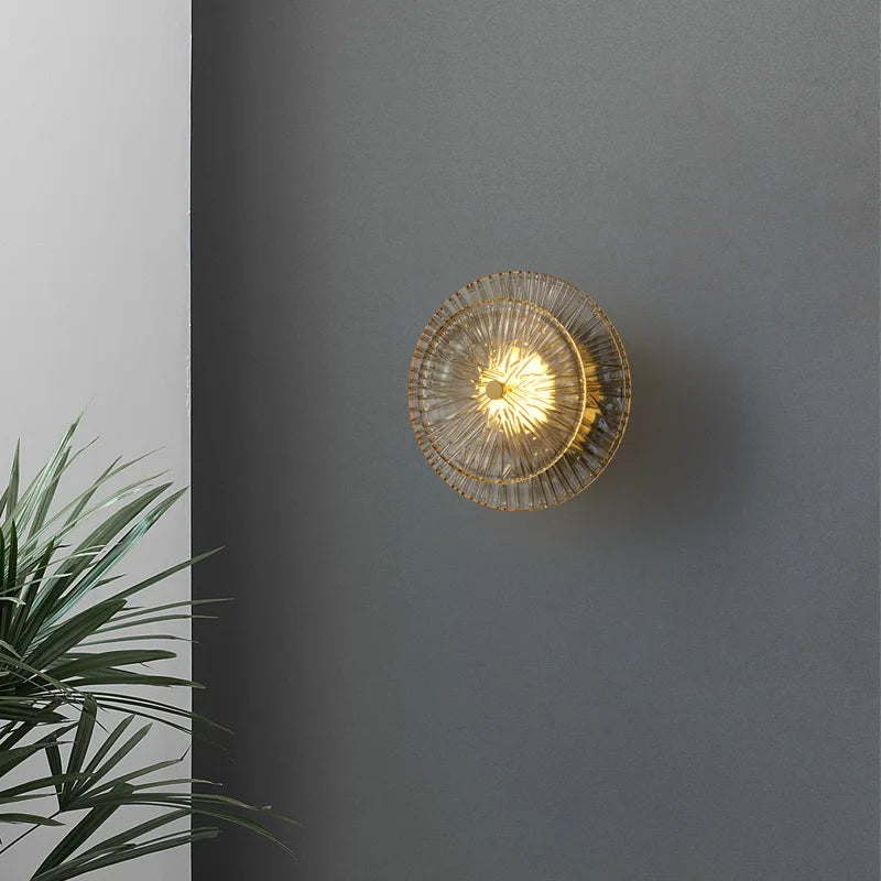 Modern LED Wall Lamp with Amber Glass Shade - Stylish Copper Lighting