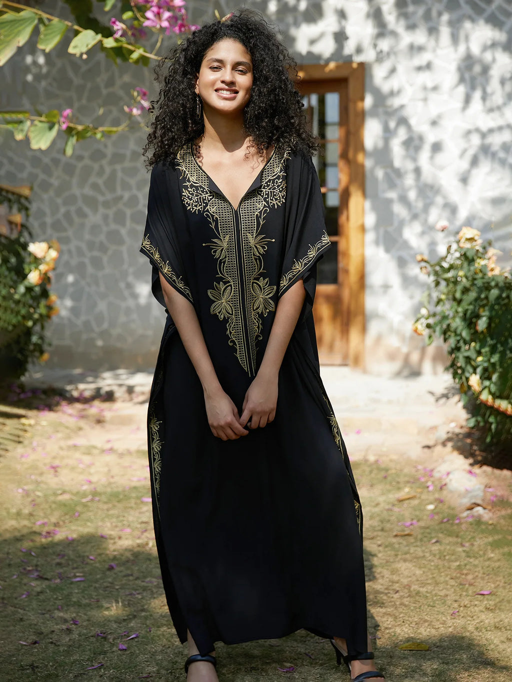 Stylish V Neck Swim Cover Up for Women - Embroidered Kaftan Dress
