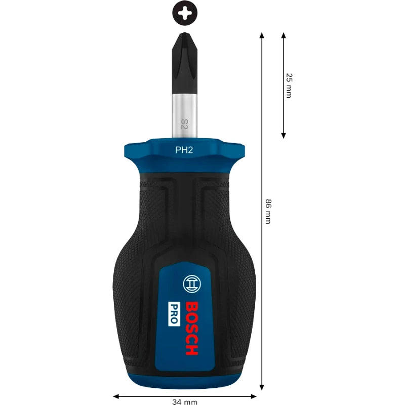 Bosch PRO Stubby Phillips Screwdrivers - Compact and Durable Set