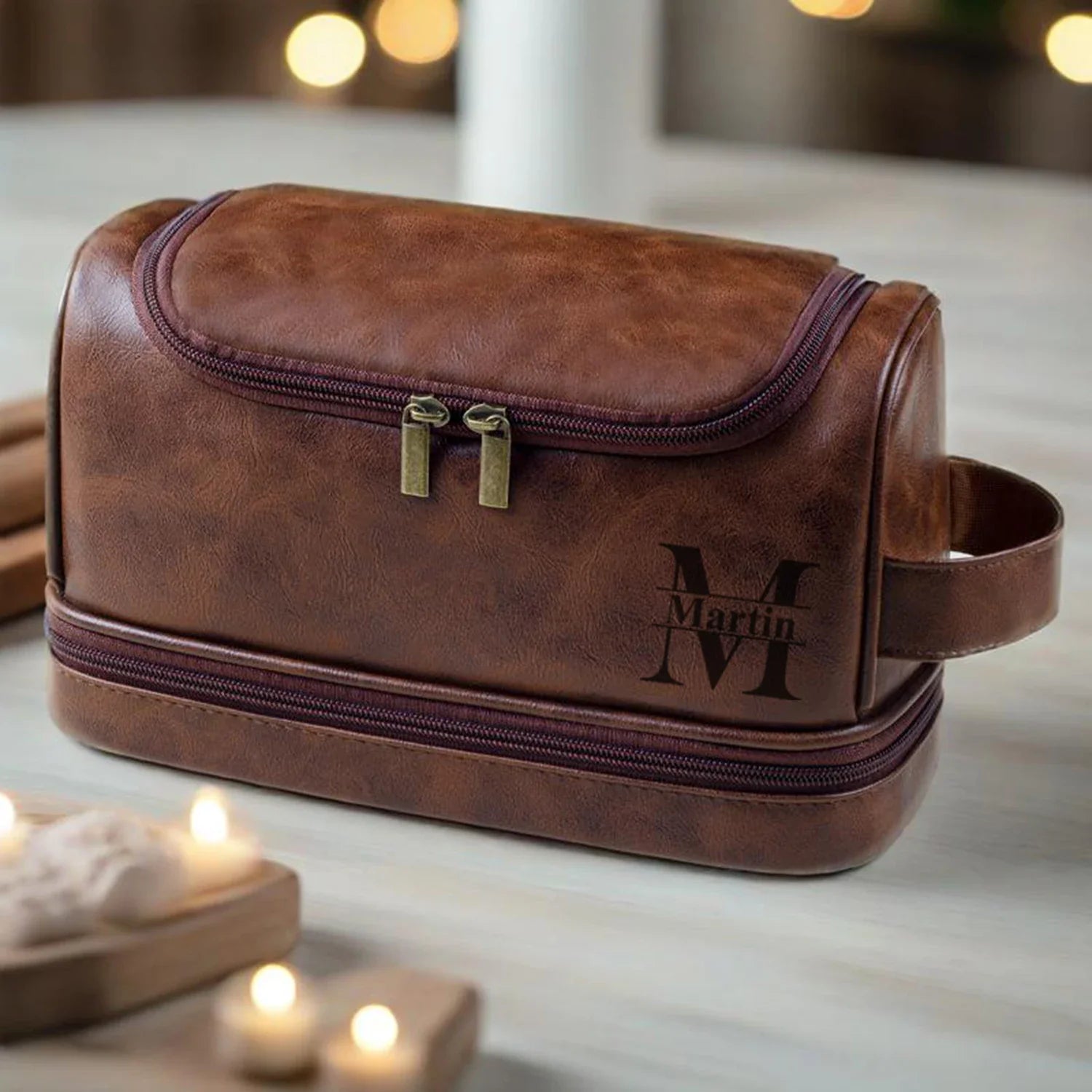 Personalized Waterproof Leather Travel Toiletry Organizer