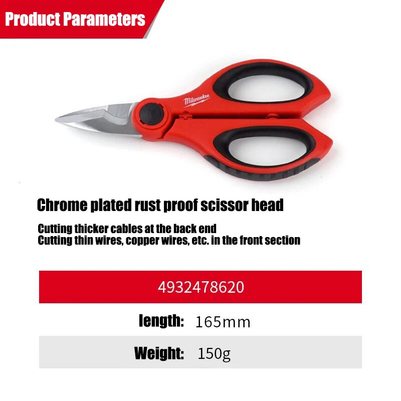 Milwaukee Electrician Scissors - Multi-Purpose Cable Stripping & Crimping