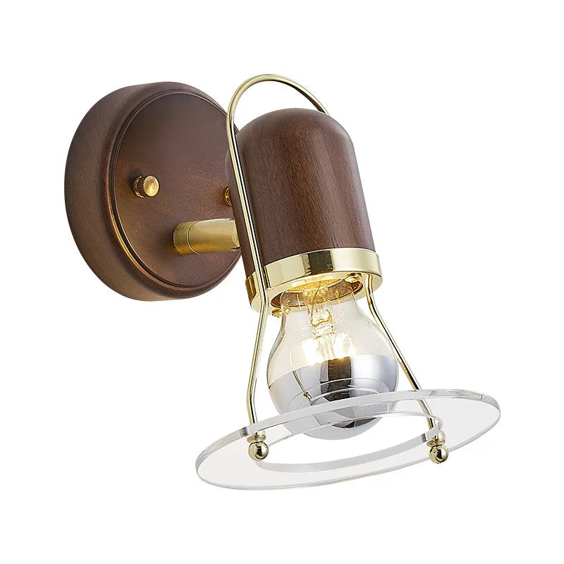 Antique Retro Walnut LED Glass Wall Lamp - Creative Bedroom Light