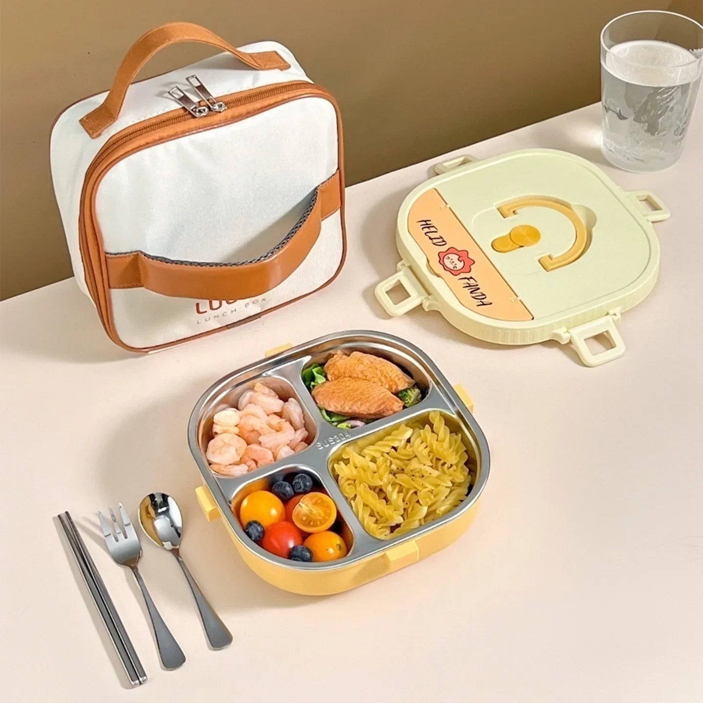 WORTHBUY Microwave Safe 3/4 Compartment Bento Lunch Box