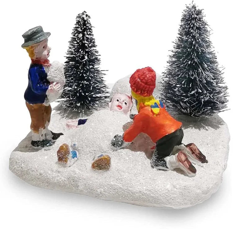 Charming Hand-Painted Kids Playing Christmas Village Figurine