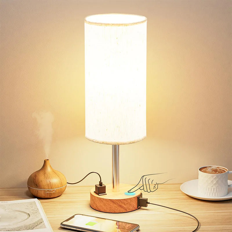 Dimmable Minimalist Bedside Table Lamp with USB Charging