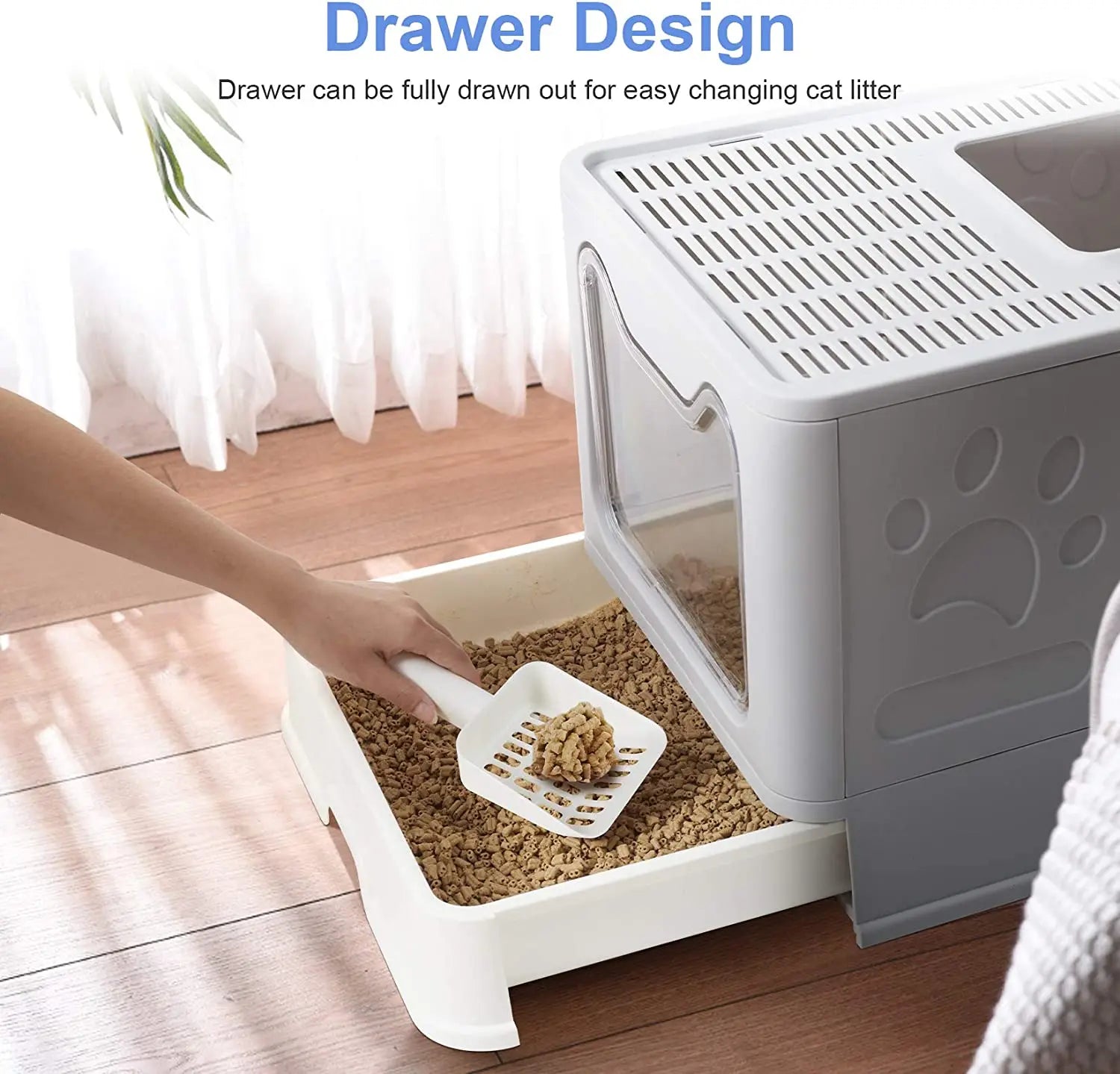 Extra Large Foldable Hooded Cat Litter Tray with Scoop - Easy Clean