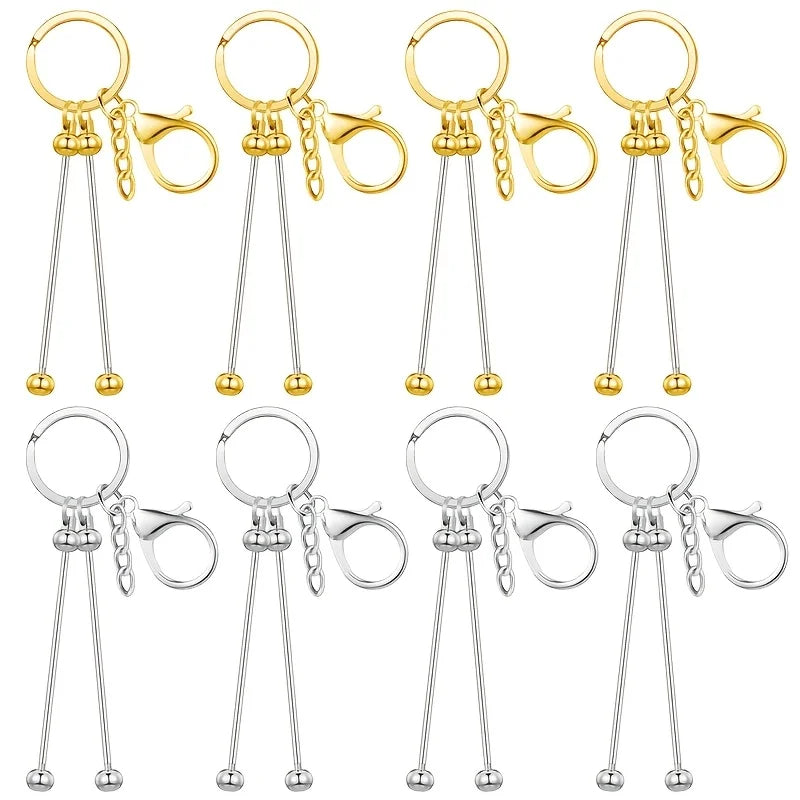 DIY Double Beadable Key Rods - 5/8/18 Pcs Stainless Steel Keychain Accessories