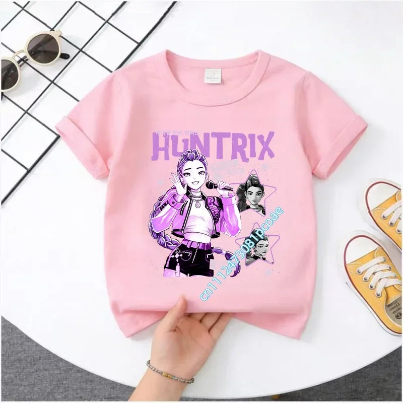 Cute Kpop Demon Hunters T-Shirt for Kids | Short Sleeve Cotton Tee