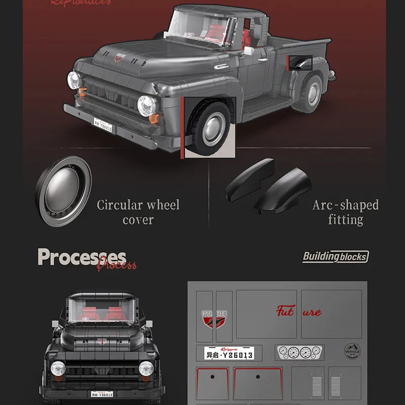 MOULD KING 1953 F100 Pickup Truck Building Blocks Model - Retro Toy