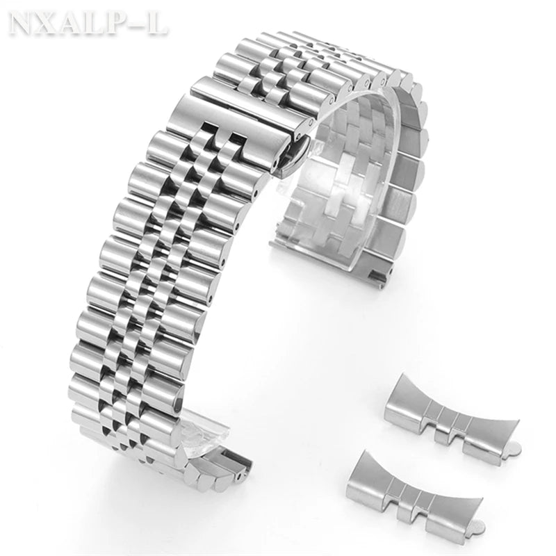 Curved End Stainless Steel Watch Band - 18mm, 20mm, 22mm Metal Strap