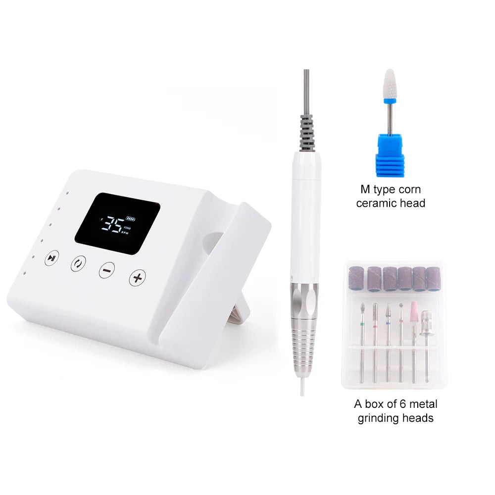 Powerful 85W Brushless Electric Nail Drill - 35,000 RPM 2-in-1 Manicure Tool