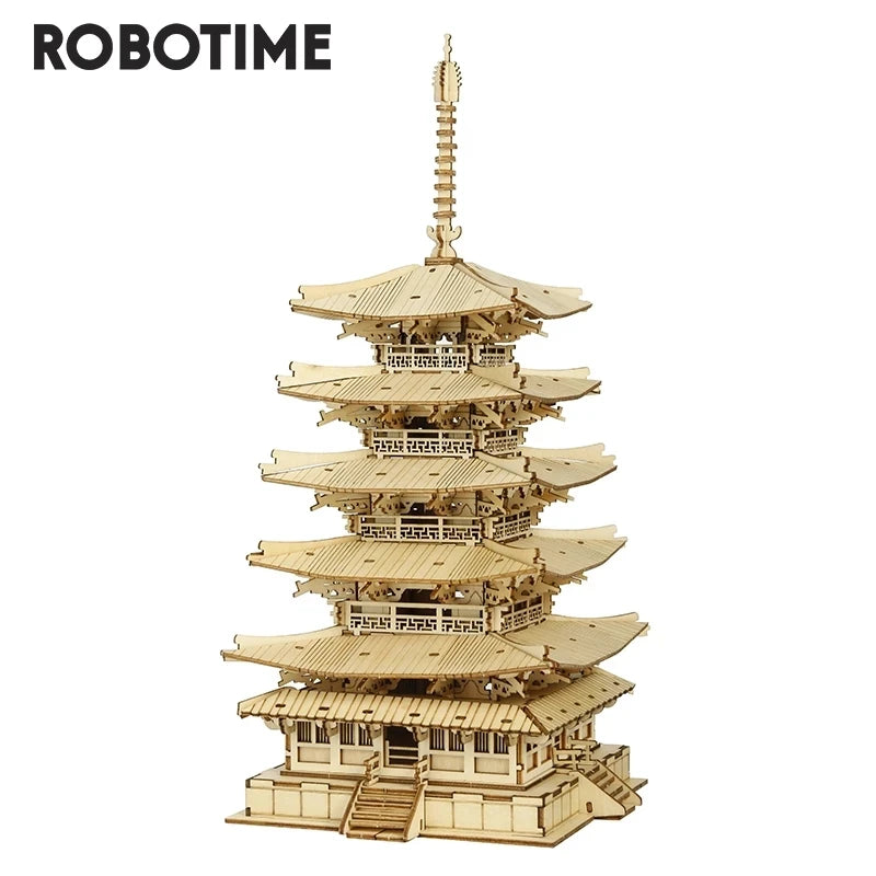 Robotime 275-Pcs DIY 3D Pagoda Wooden Puzzle - Engaging Assembly Fun