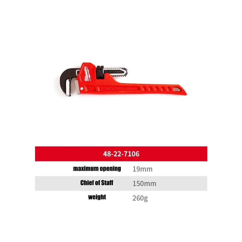 Milwaukee 6" Steel Pipe Wrench - Overbite Jaw for Pro Grip