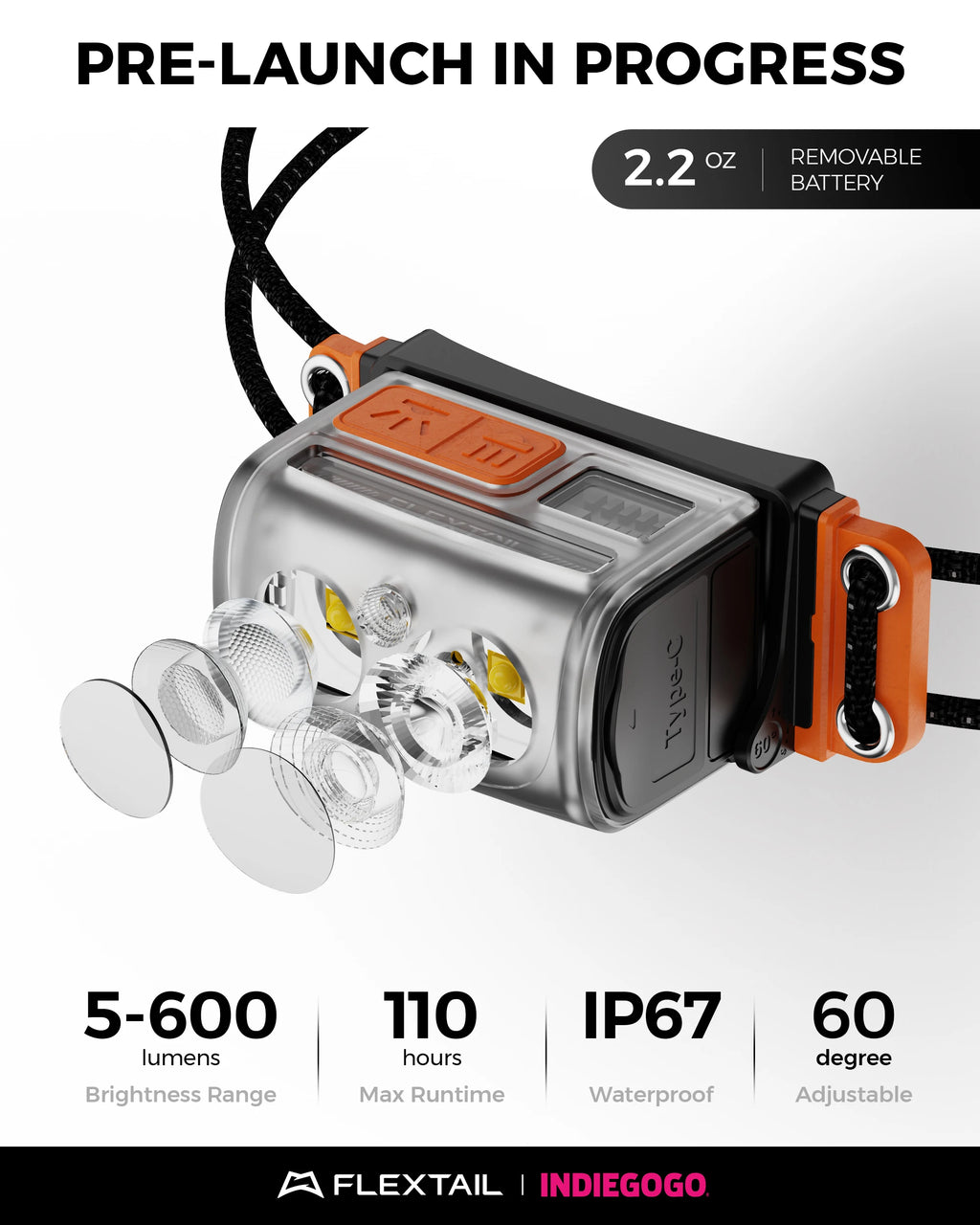 FLEXTAIL TINY HELIO 600Z Headlamp - Powerful 600 Lumens for Outdoor Use