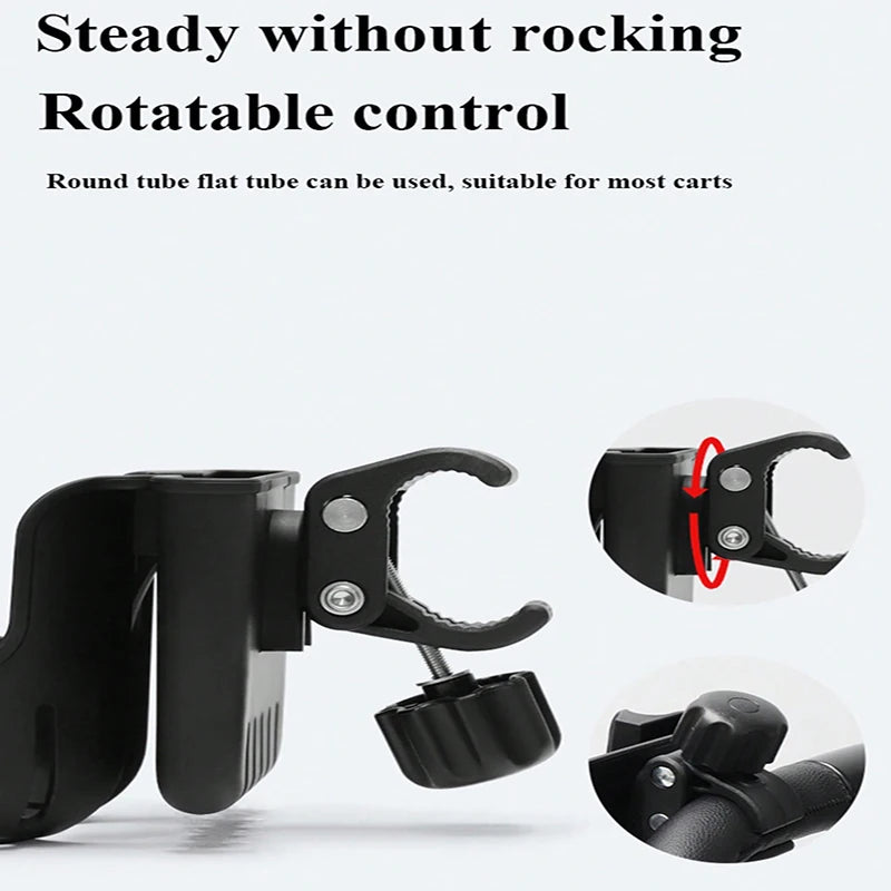 2-in-1 Stroller Cup & Phone Holder - 360° Rotatable Clip for Prams