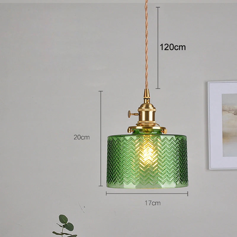 Elegant Green Stripe Glass Pendant Light - E27 Chandelier Fixture
