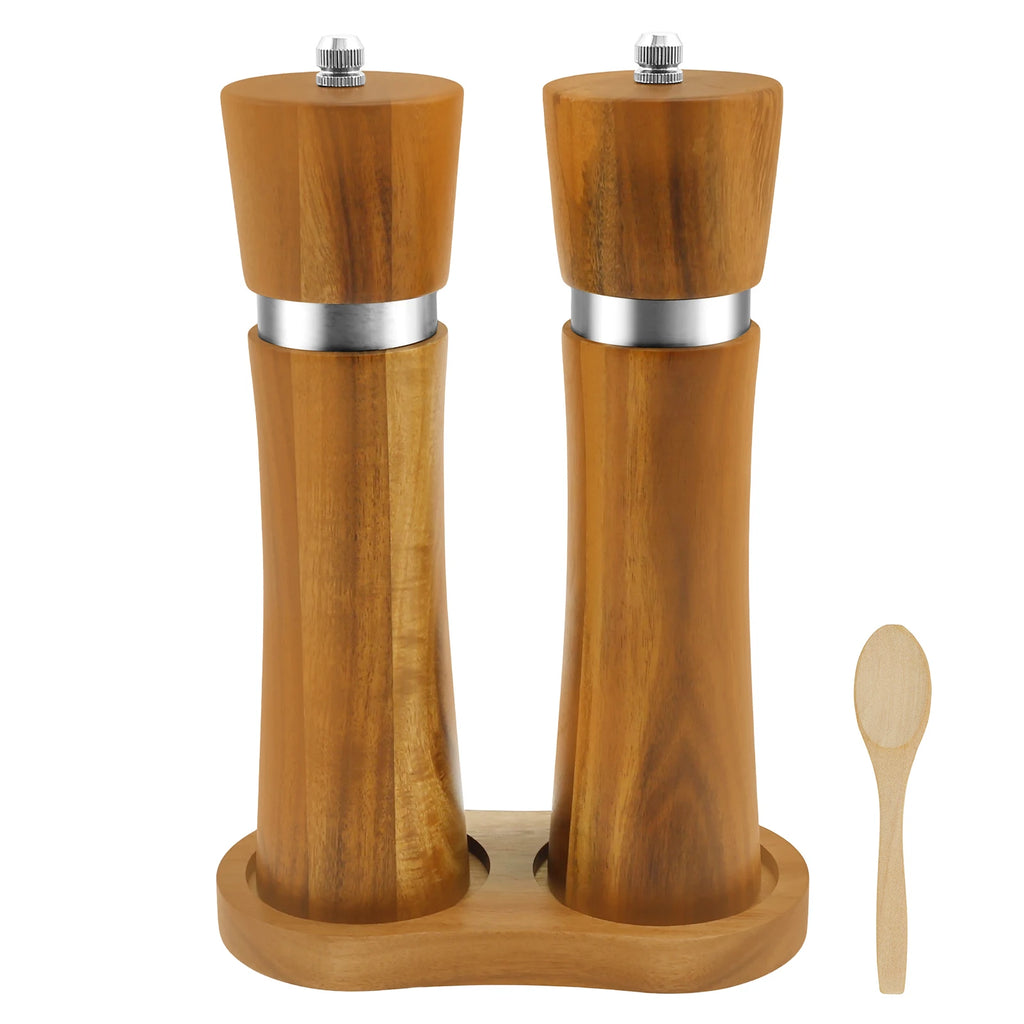 Wooden Salt and Pepper Grinder Set with Adjustable Coarseness