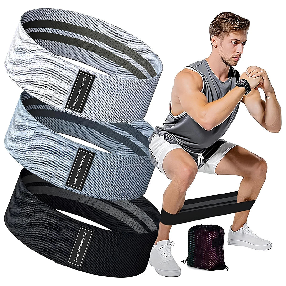Elastic Resistance Bands for Legs & Hips - Non-Slip Workout Kit