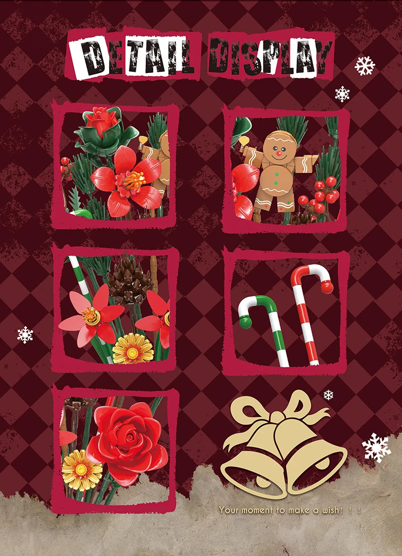 Gingerbread Man Floral Bouquet DIY Block Set - Creative Toy Kit